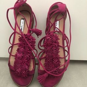 Halogen Tie Up Fringe Sandals